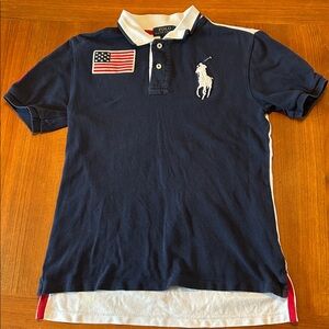 VTG Polo Ralph Lauren Shirt Boys Large Pony American Flag Size Youth 10-12